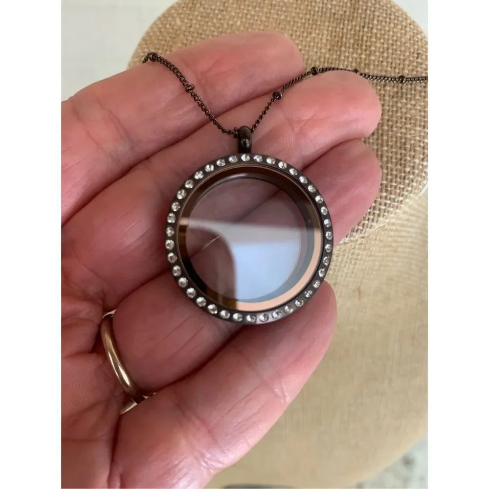 Brown Locket surrounded by Crystals and matching Chain #chocolate brown locket